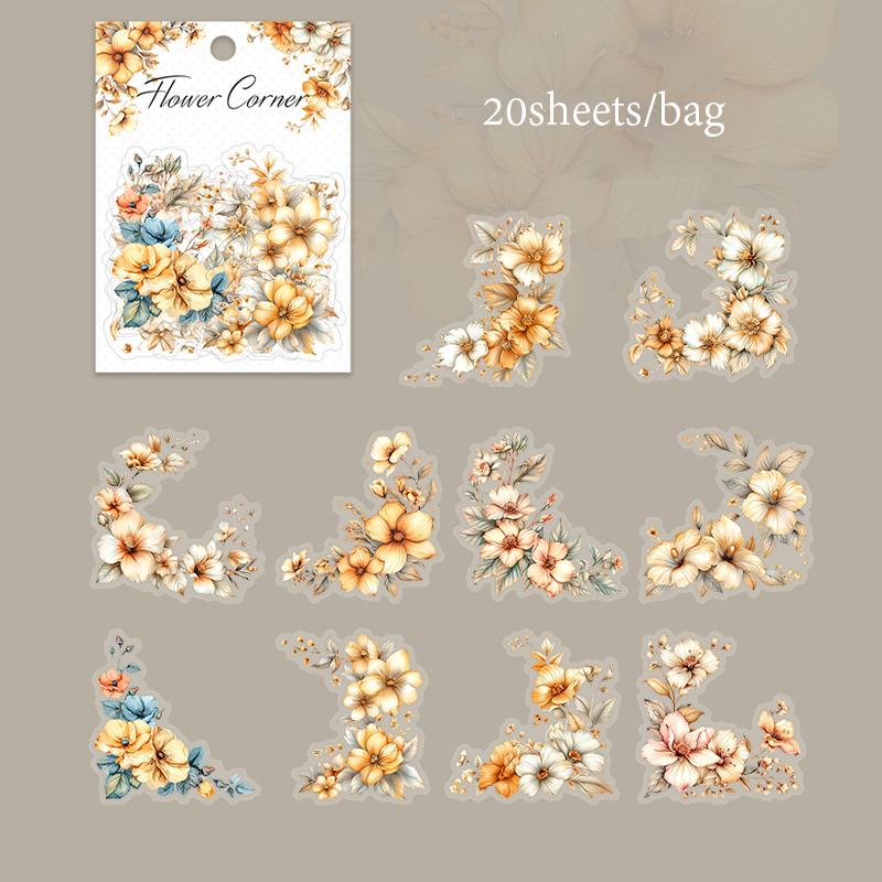 

20 Sheets/Bag Sticker Pack Floral Edge PET Stickers For Handbook Stationery DIY & Scrapbooking Phone Case Diary Decoration