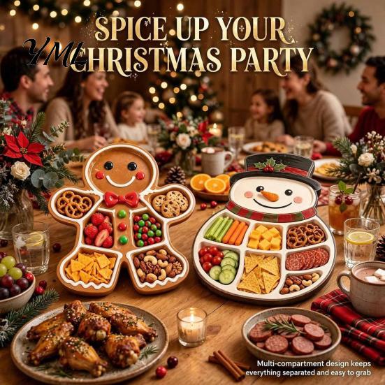 Decorative Tray for Fruit Cheese Christmas Snack Serving Tray, Divided Holiday Appetizer Platter, Cute Snowman/Tree/Penguin/Cow Shaped Table