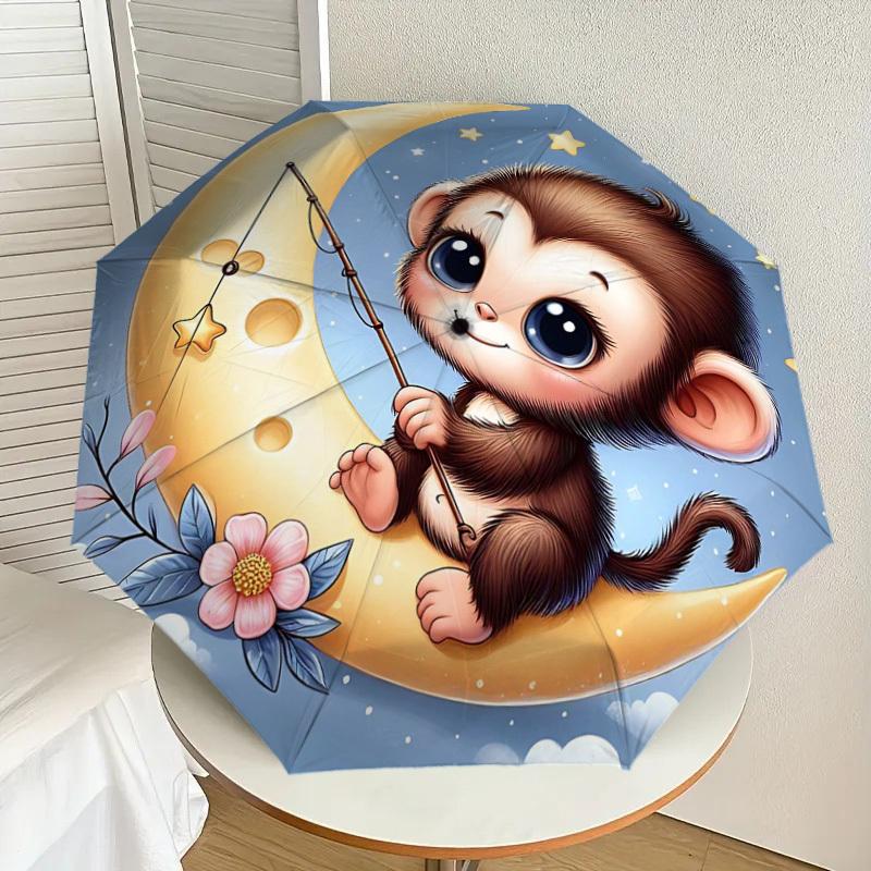 1PC Monkey Star Umbrella-8-Rib Reinforced Portable Folding Travel Suitable for All Seasons Outdoor Daily Use Is an Ideal Choice -F378