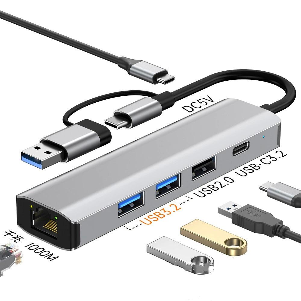 Type-C 5-in-1 Docking Station with Gigabit Ethernet and Multi-Port Expansion for Laptops