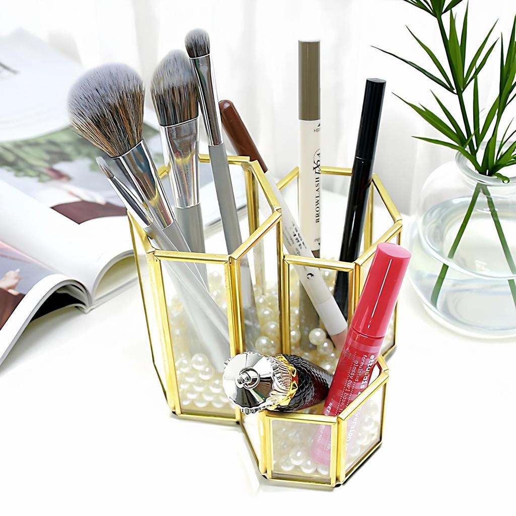Nordic Style Makeup Brush Holder, Dressing Table Organizer, and Stationery Pen Holder Glass Storage.