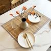 Woven Oval Placemat Nordic INS Bamboo Table Mat with Edge Binding, Heat-Resistant Dining Pad Home Restaurant Western Cuisine
