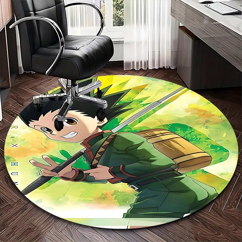 1pc Hunter x Hunter Leorio Anime Cartoon Design Round Carpet Office Chair Mat Non-Slip Rug Suitable for Home Decor, Living Room
