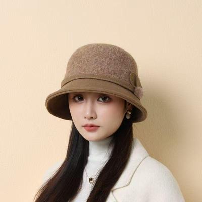 Damski kapelusz rybacki z filcu wełnianego: Jesień/Zima, Styl Koreański, Uniwersalne Ciepło, Elegancki Brytyjski Retro Kapelusz Bucket Fedora dla Osób w Średnim Wieku/Starszych.