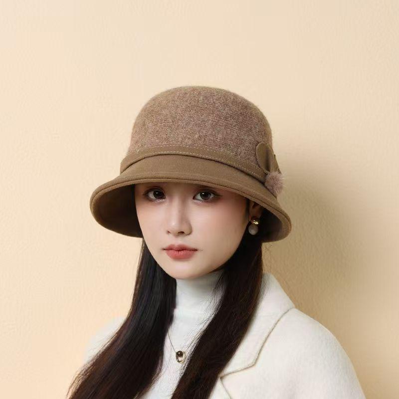 Womens' Wool Felt Fisherman Hat: Autumn/Winter, Korean Style, Versatile Warmth, Elegant British Retro Bucket Fedora for Middle-aged/Elderly.