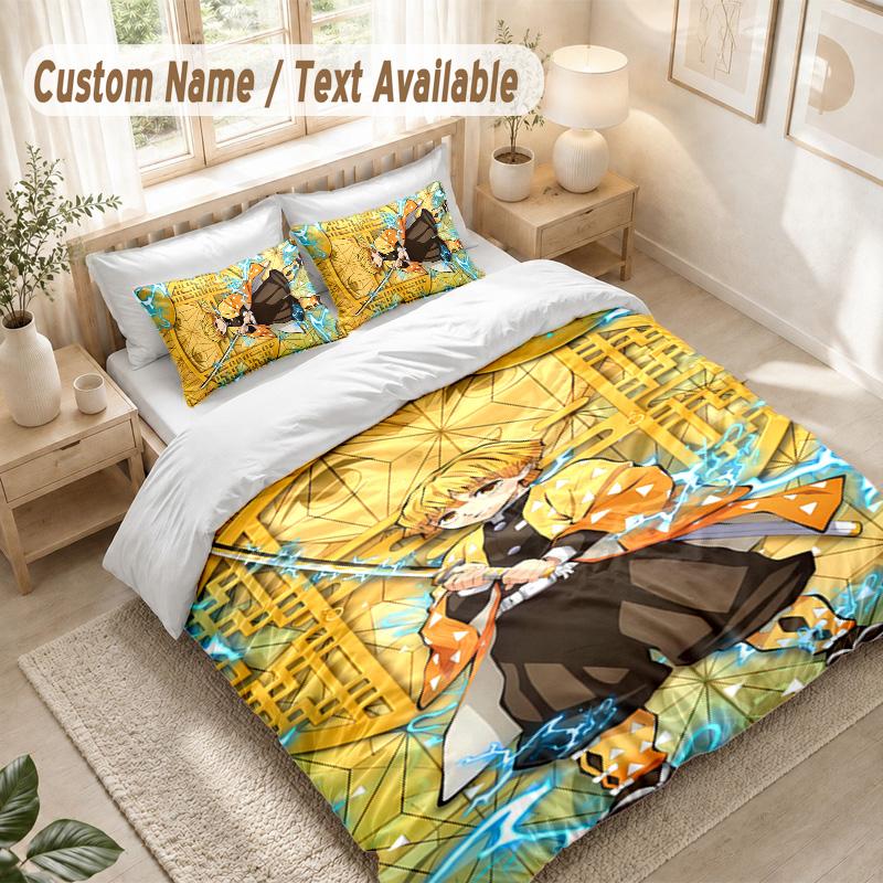 Demon Slayer Bedding Set, 1 Duvet Cover & 2 Pillowcases Soft Comfortable Bedroom Home Textile Decor