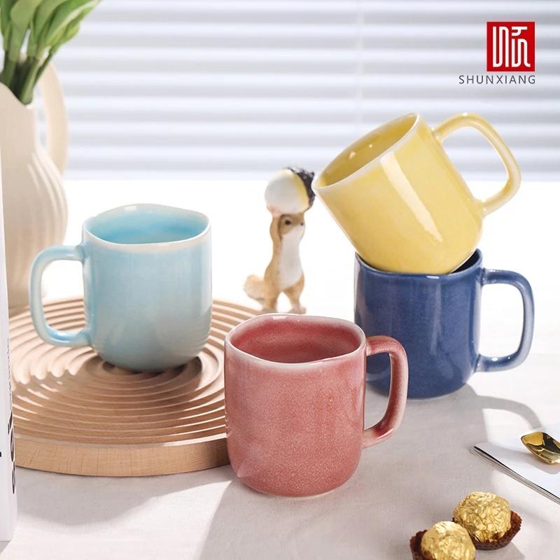 Shunxiang Ceramic Coffee Mugs with Handle Ceramic Glaze Solid Color Mug Irregular Cup Mouth Home Breakfast Oat Water Cup Gifts
