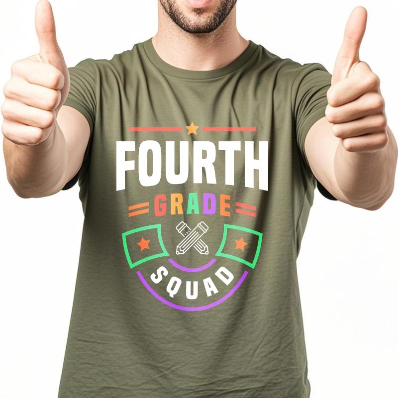 T-shirt d'été stylé Pour Lui Design Équipe de Quatrième Année Avec Étoiles Et Crayons Manches Courtes Nouvelle Arrivée Col Rond Hauts Unisexes