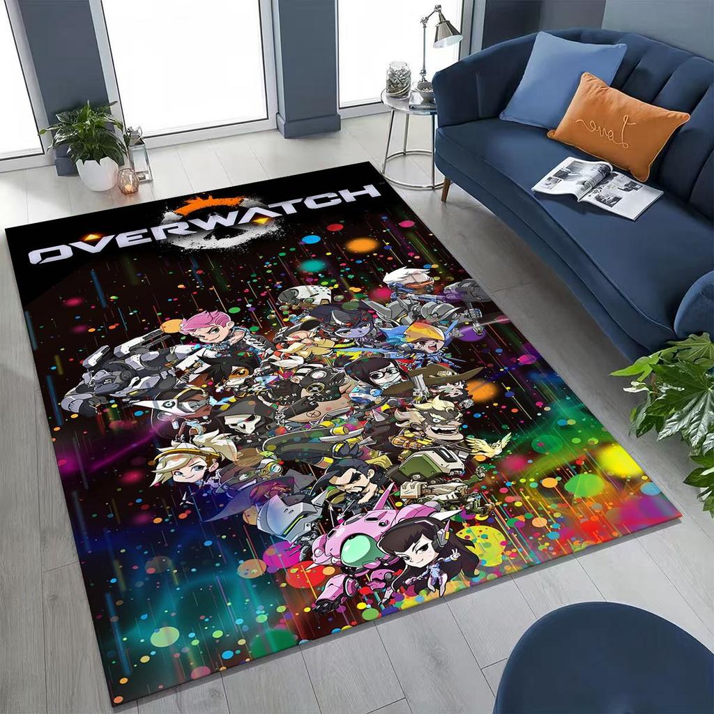 Game OW Overwatch D.VA Mei Reaper Cartoon 3D Rug for Bedroom Living Room Sofa Home Doormat Decor, Large Kids Non-slip Floor Mat