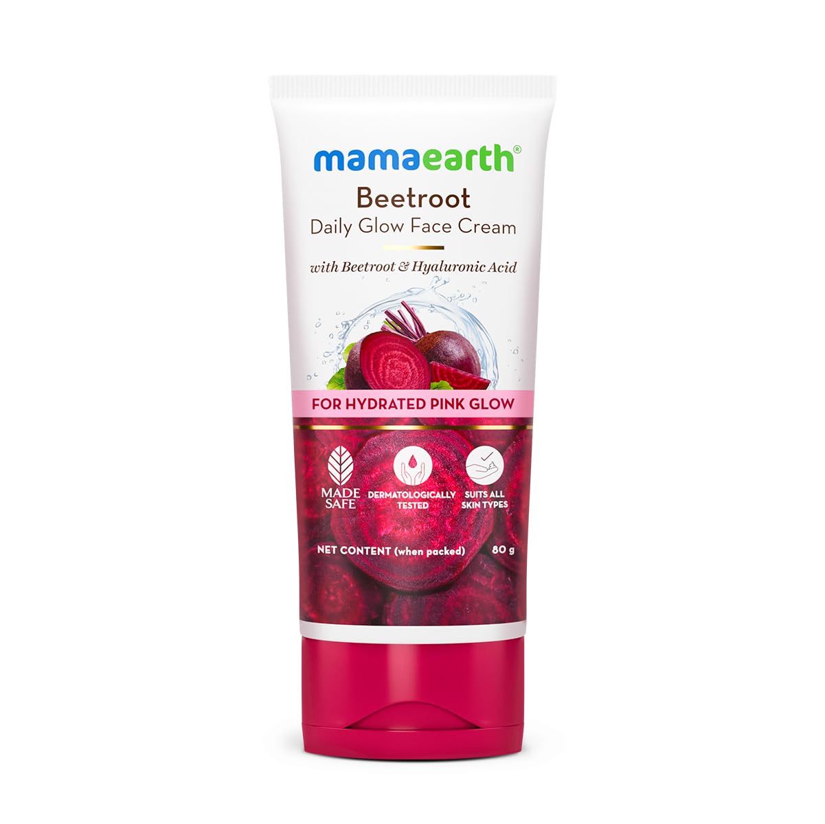 

Mamaearth Крем для лица Beetroot Glow с гиалуроновой кислотой 80 г – Увлажненное розовое сияние, мгновенное осветление и легкая текстура для всех типов кожи
