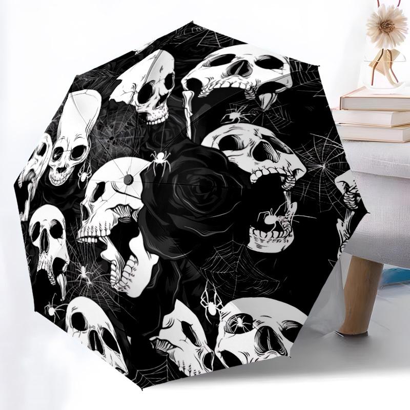1pc Skulls Automatic Open/close Folding Umbrella, Compact Portable Travel Umbrella, Durable Construction Yy251230160