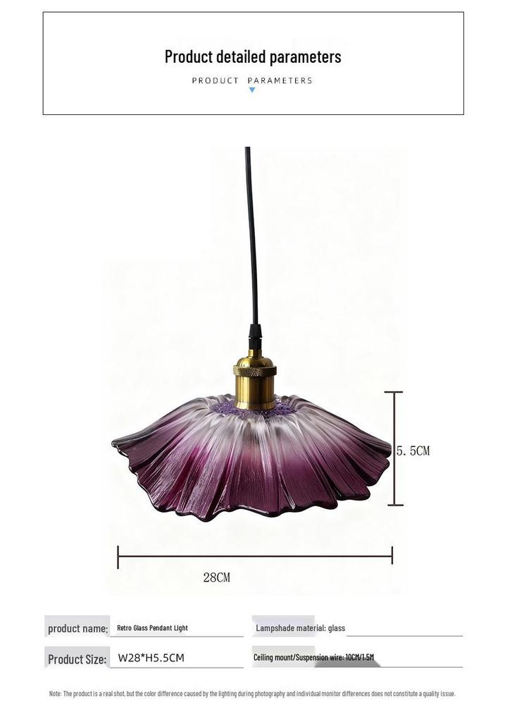 Purple Glass Flower Chandelier - Retro Bedside Lamp for Restaurant, Bar, or Homestay in Japanese Brass Style.