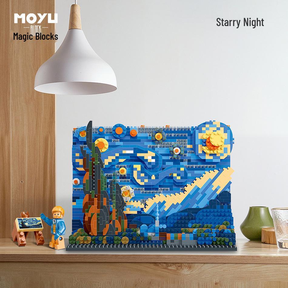 Magic Domain Micro Diamond Starry Night Wave Building Blocks - Advanced Assembly Art Ornament for Adults