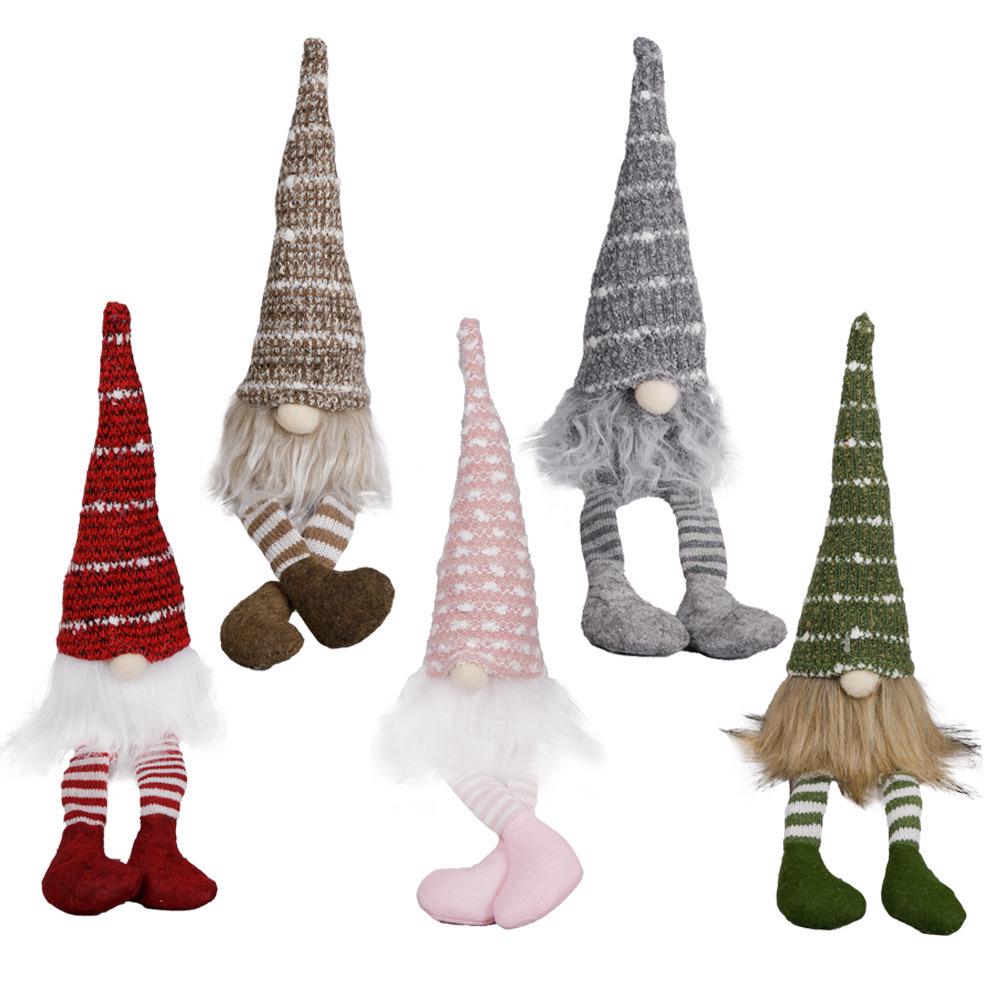 Rudolph Striped Knit Hat Gnome Ornament - Christmas Hanging Leg Faceless Doll