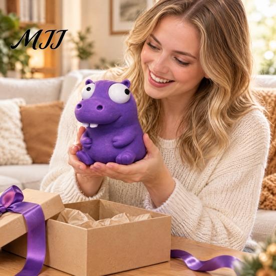 Cute Animal Figures Funny 3D Printed Ornament, Hippo/Goose/Cat Shape, Figurines with Big Novelty Shaped Decor Moving Eyes, Interactive Decompression