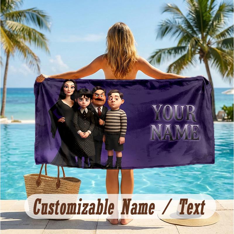 Custom Text Beach Towel, Soft Absorbent Swimming Multi-use TowelThe Addams Family
