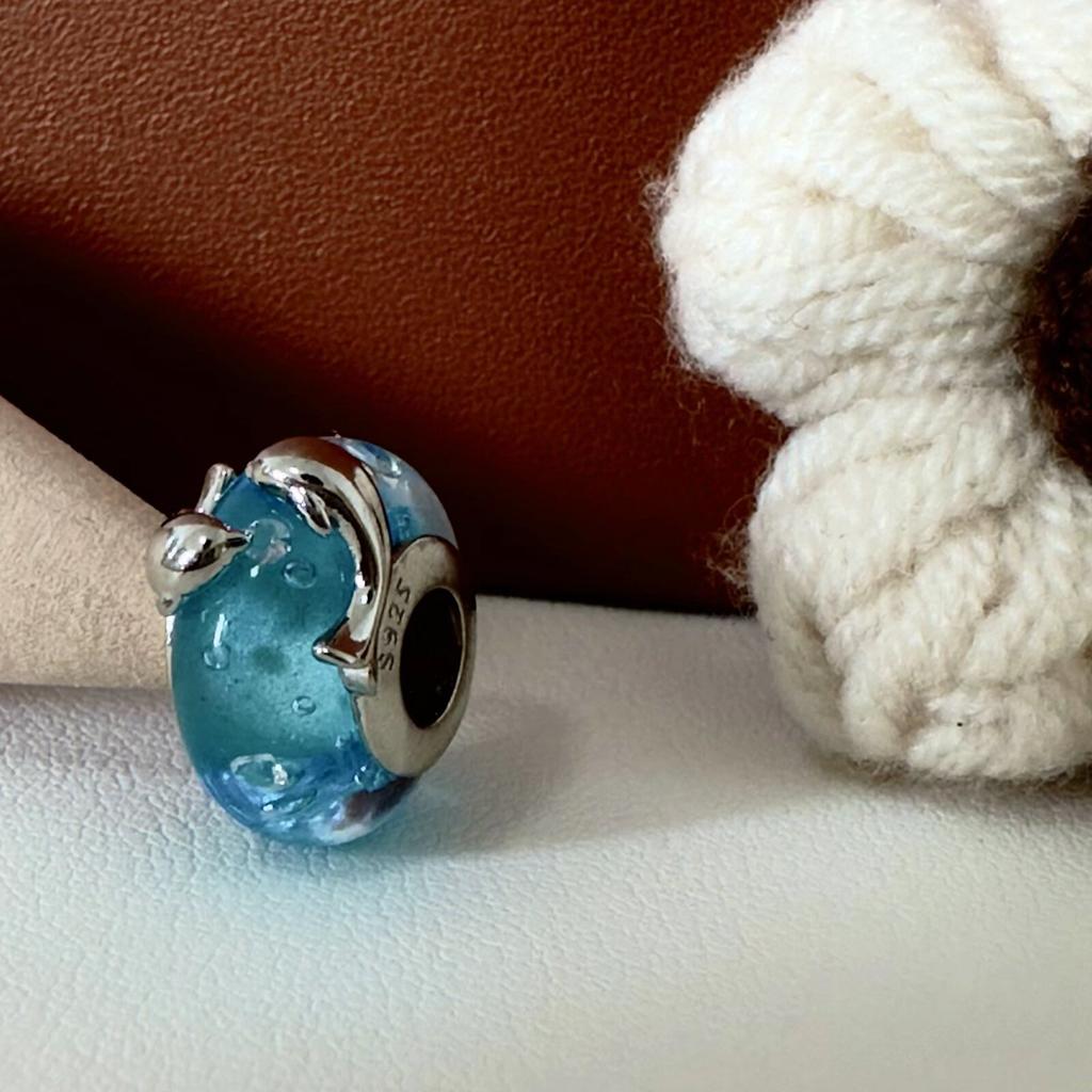 Colorful copper Mini Murano Glass Bead Charms Charm Fits Authentic Bracelets Blue Faceted Murano for Women Necklaces Jewellery
