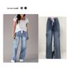 Jeans Cargo Dritti con Laccio Lavaggio Chiaro per Donna (Stile Europeo e Americano 2025)