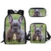 Classici Cuccioli di Bulldog Animali Carini Stampa 3D 3pz/Set zaini per studenti Zaino per Laptop Zaino a spalla inclinata Astuccio