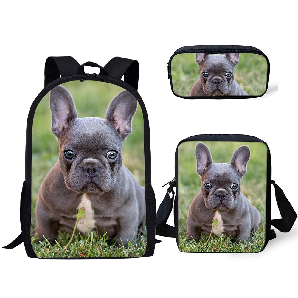 Classici Cuccioli di Bulldog Animali Carini Stampa 3D 3pz/Set zaini per studenti Zaino per Laptop Zaino a spalla inclinata Astuccio