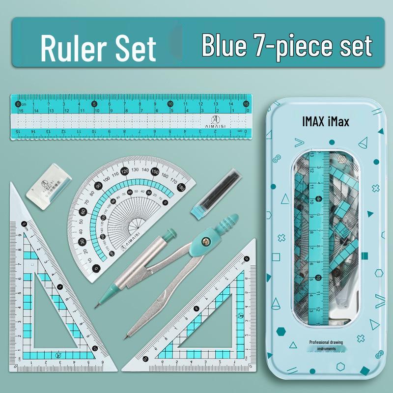 9-Piece Geometry Set for School: Compass, Protractor, Ruler, Square, and More