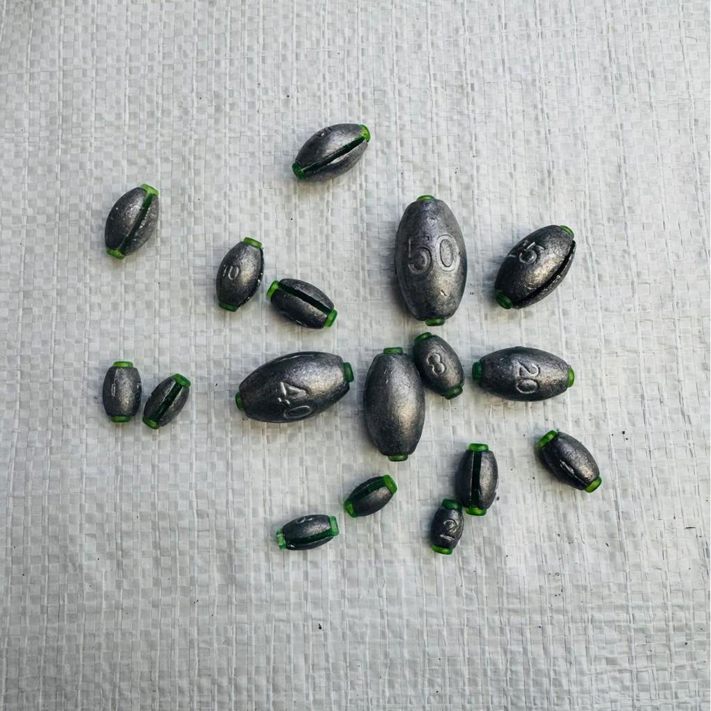 Olive Japanese Open-ended Lead Sinker with Plastic Core for Long Cast Fishing