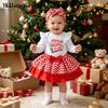 Süßer Baby Mädchen Weihnachten Langarm Strampler Rock Haaraccessoires Dreiteiliges Set