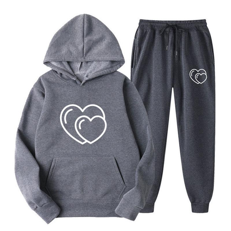 Men's Women's Plus Velvet Hoodie Set Sports Leisure Fashionable Printed