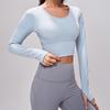 Women's Cross-border Long Sleeve Yoga Top with Fixed Cups and Hollow Back Design