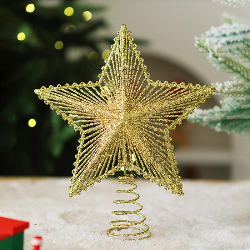 25CM Gold Luminous 3D Iron Star Christmas Tree Topper