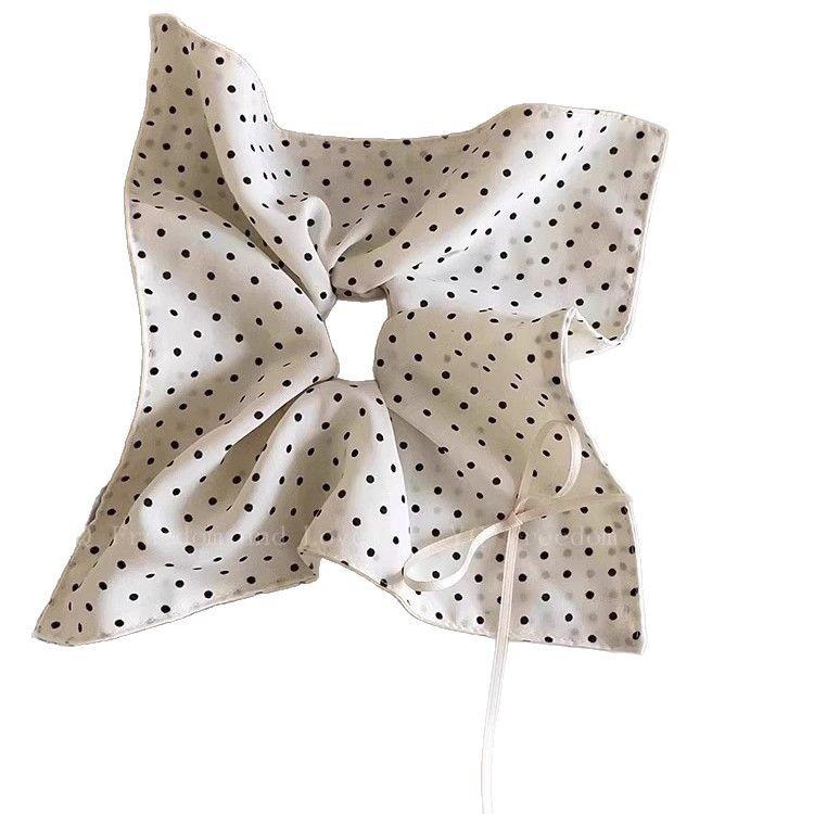 Korean Style Polka Dot Square Scarf Scrunchie - Women's High-End Hair Accessory and Headband