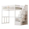 Letto a soppalco 90x200 con scala di sicurezza e contenitore, struttura del letto in legno massello di pino per bambini e adolescenti, bianco