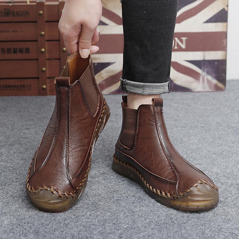 Fashion New 2025 Handmade Men Boots Design Sneakers Man Outdoor Casual Leather Men Shoes Ankle Boots Fall Breathable Hot Sale High top