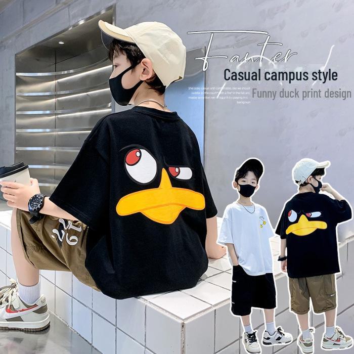 

Новая футболка для мальчиков 2023 года из чистого хлопка с коротким рукавом и синим принтом 120