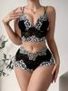 Two-tone Floral Lace Bra Set, V-neck Body-hugging Hallow-out Camisole Top and Panties, Women's Daily Comfortable Lingerie