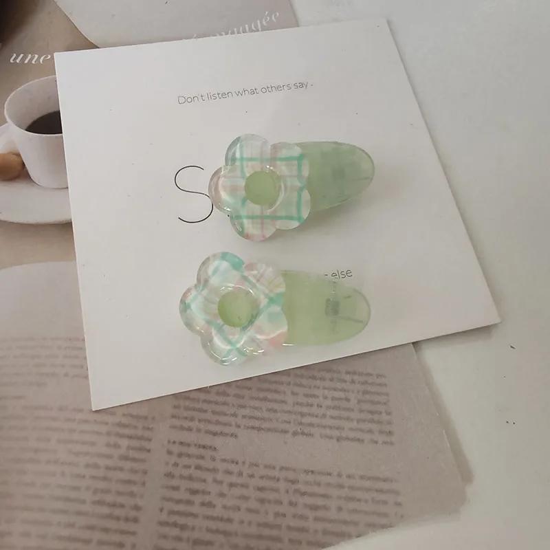 2pc Fashion Cute Plaid Flower Small Hairpin Hair Side Clips for Women Girls Child Gift Hair Accessories Headwear Ornament