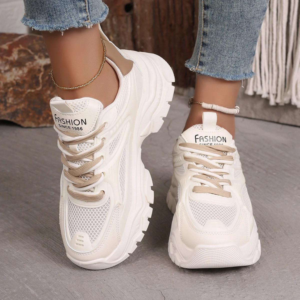 

Женские 2025 Весна Осень Лето Дышащие Кроссовки на Платформе Повседневные Сетчатые Легкие Спортивные Кроссовки для Бега 35 бежевый