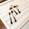 Medieval Style Tiger Eye Stone Square Pendant Earrings