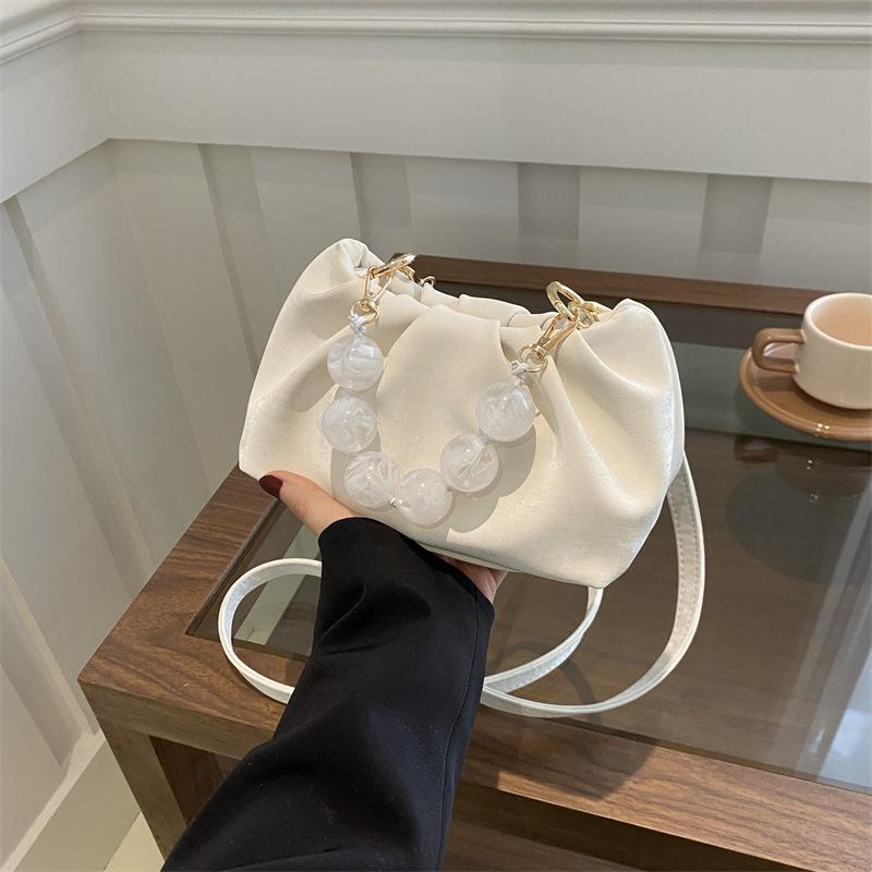 Folded Fashion Beaded Handbag 2025 New Foreign Style Simple Shoulder Messenger Bag Change Bag Leisure Bag