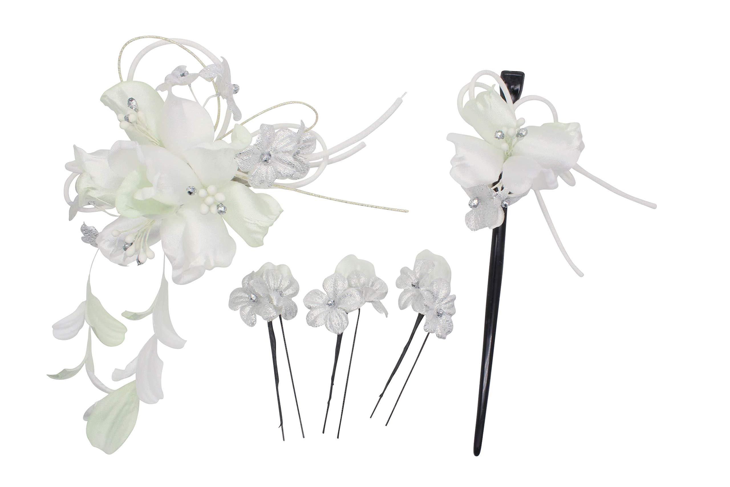 

Kamakura Kogei Japanese hair ornament set Petal swaying hair 3 white [Kamakura Craft] 5-piece clip, hairpin, U-pins, (white)