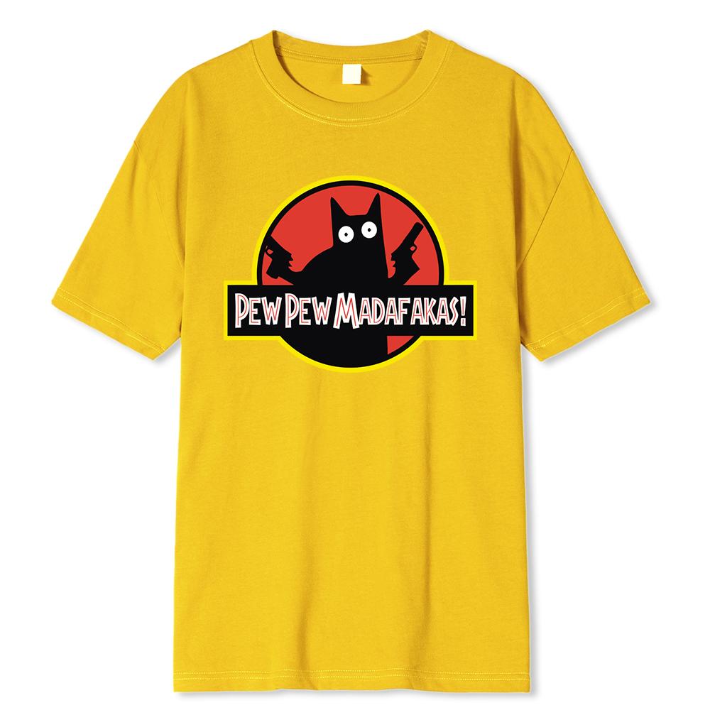 Pew Pew Madafakas Black Cat With Two Guns Male Tops Summer Loose T-Shirt Cotton T-Shirt Clothes Casual T-Shirts