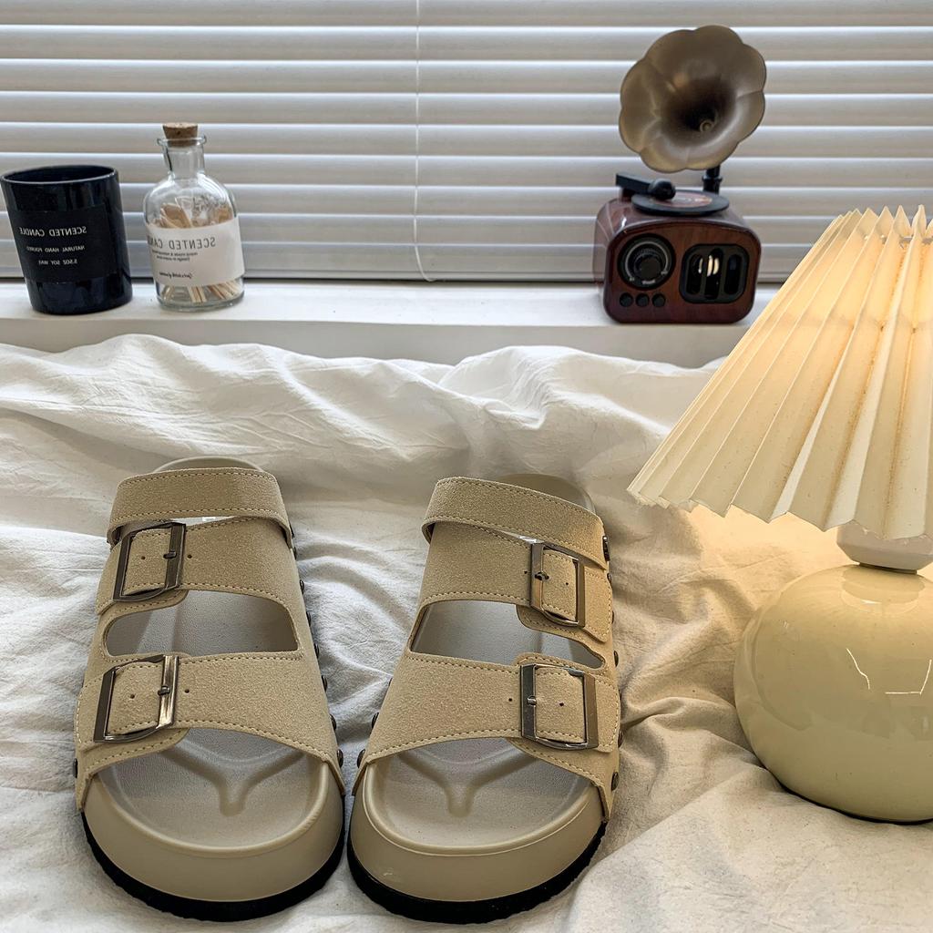 Retro Belt Buckle Sandals Women's Summer New Fashion High Sense Thick Sole Versatile Two Wear Cool Slippers