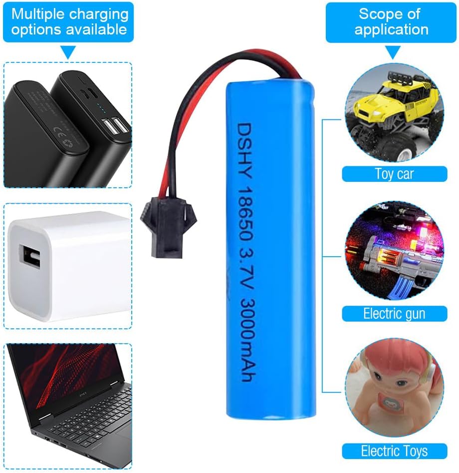 4Pcs Li-ion Batteries 3.7V 3000mAh with USB Chargers for RC Cars – Compatible with DE45 DE42 1:14 Off-Road and Drift Racing Models