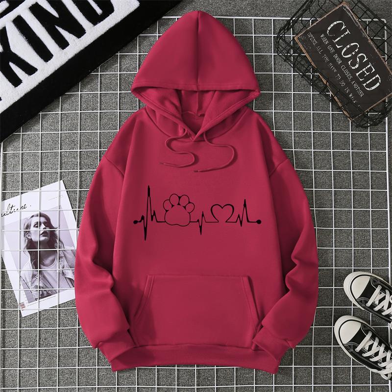 ECG Cat Claw Heart Simple Graphic Hooded Men Fashion Hoodies Autumn Casual Sweatshirt Loose O-Neck Couple Tracksuit
