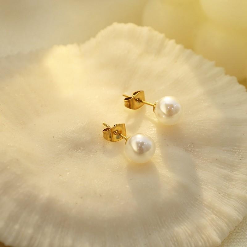Stainless Steel Pearl Steel Ball Stud Earrings For Girls Niche Versatile Light Luxury Earrings Earrings