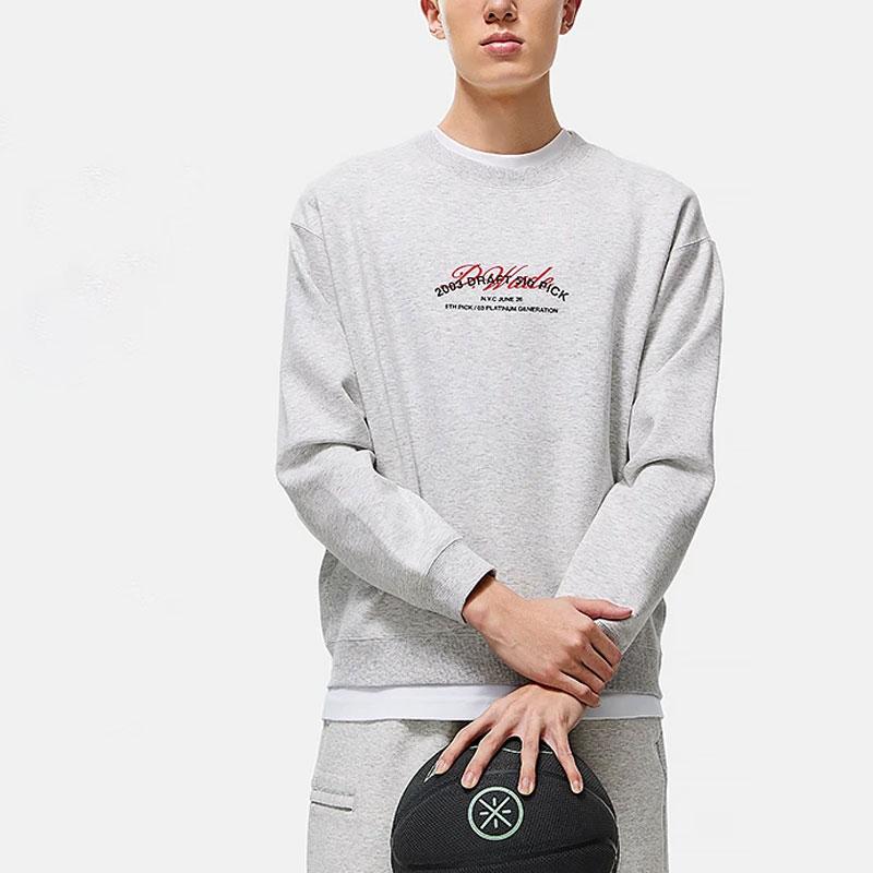 Li-Ning Wade Series Back Duckbill Cap Letter Print Round Neck Pullover Sweatshirt Men sweatshirt Flower-Gray Chuan-Stone-Gray AWDT493-3