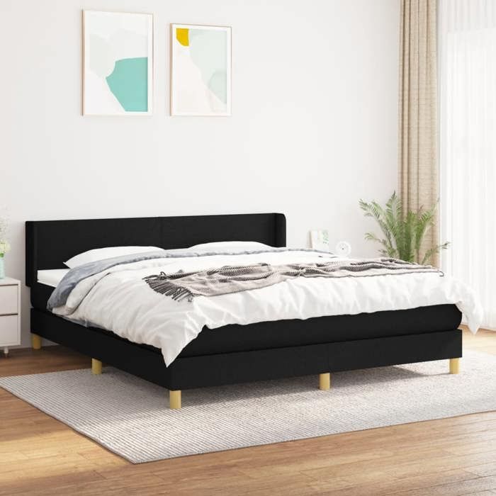 3130123 vidaXL Lit à sommier tapissier avec matelas Noir 160x200 cm Tissu
