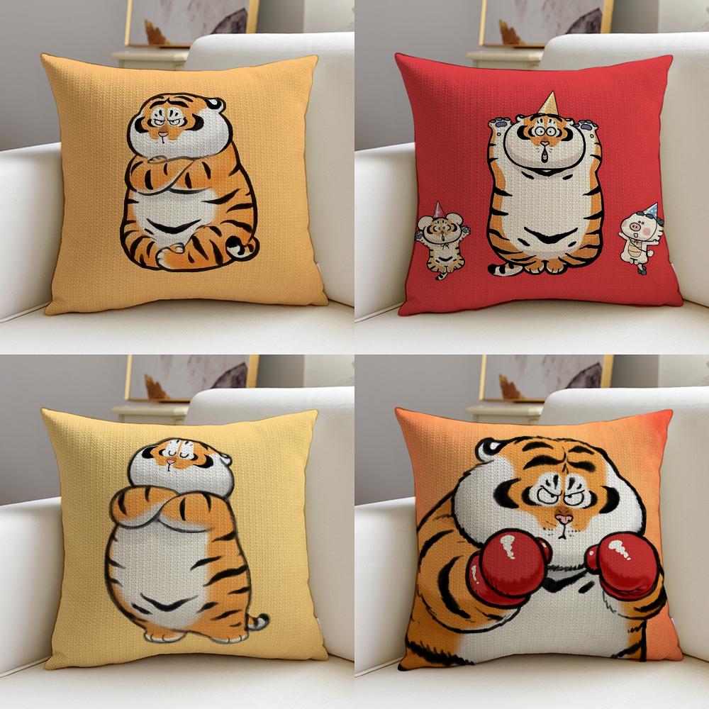 Chubby IIm Not Fat TigerS Cushion Cover Breathable and Skinfriendly Linen Pillowcase Square Removable and Washable Cushion
