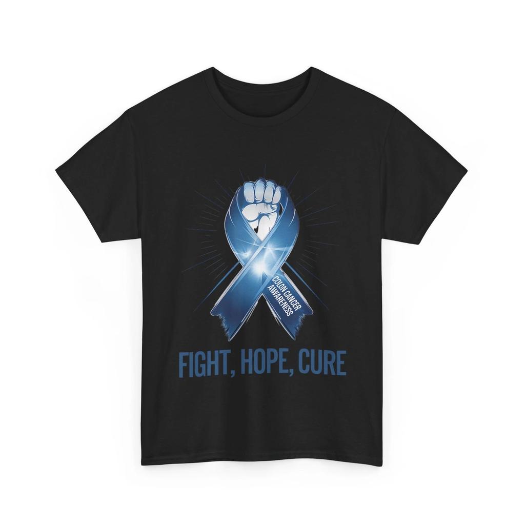 Colon Cancer Awareness T Shirt, Fight Hope Cure Blue Ribbon SupporT Shirt