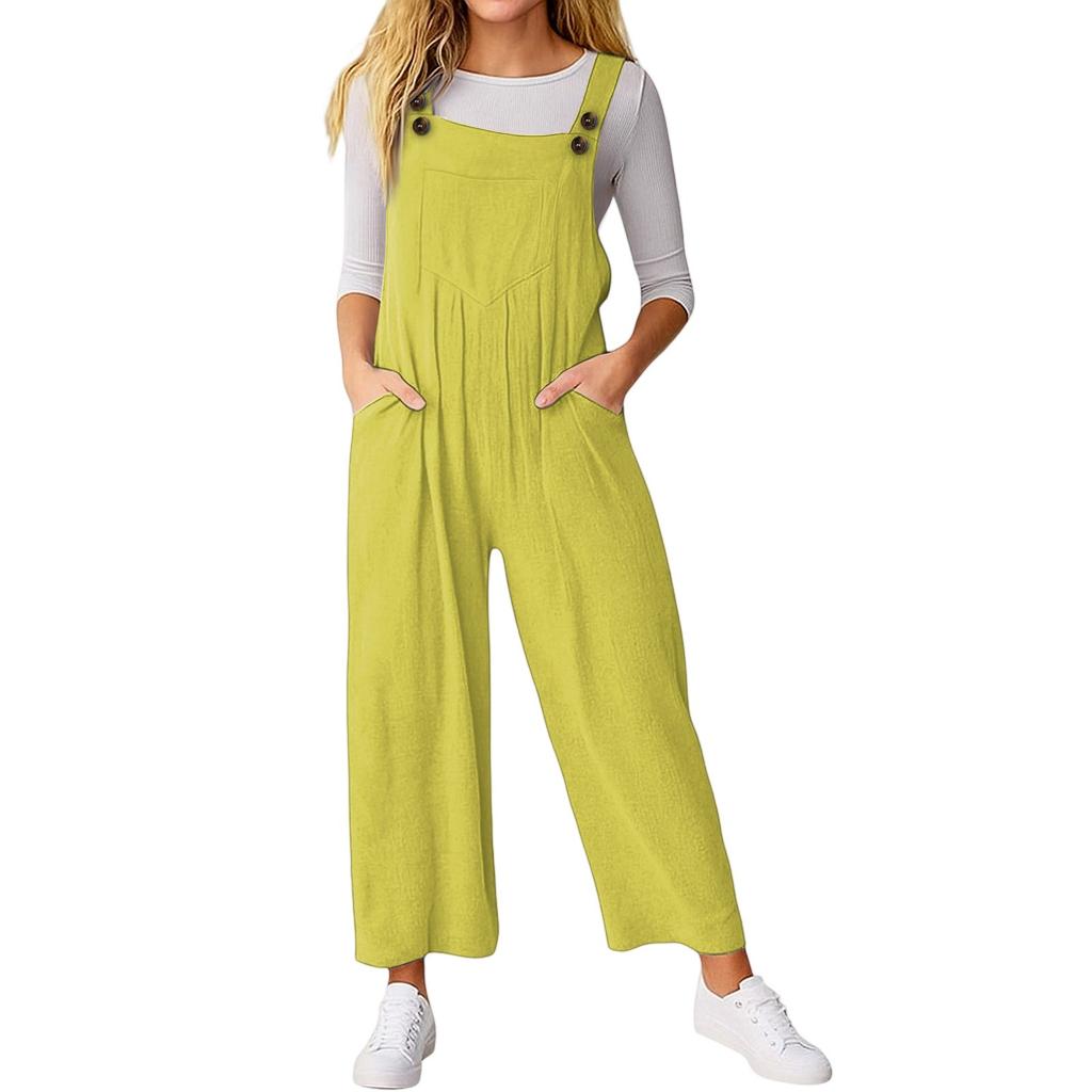 Women's Loose Casual Sleeveless Jumpsuit Solid Color Pocket Jumpsuit Pocket Jumpsuit